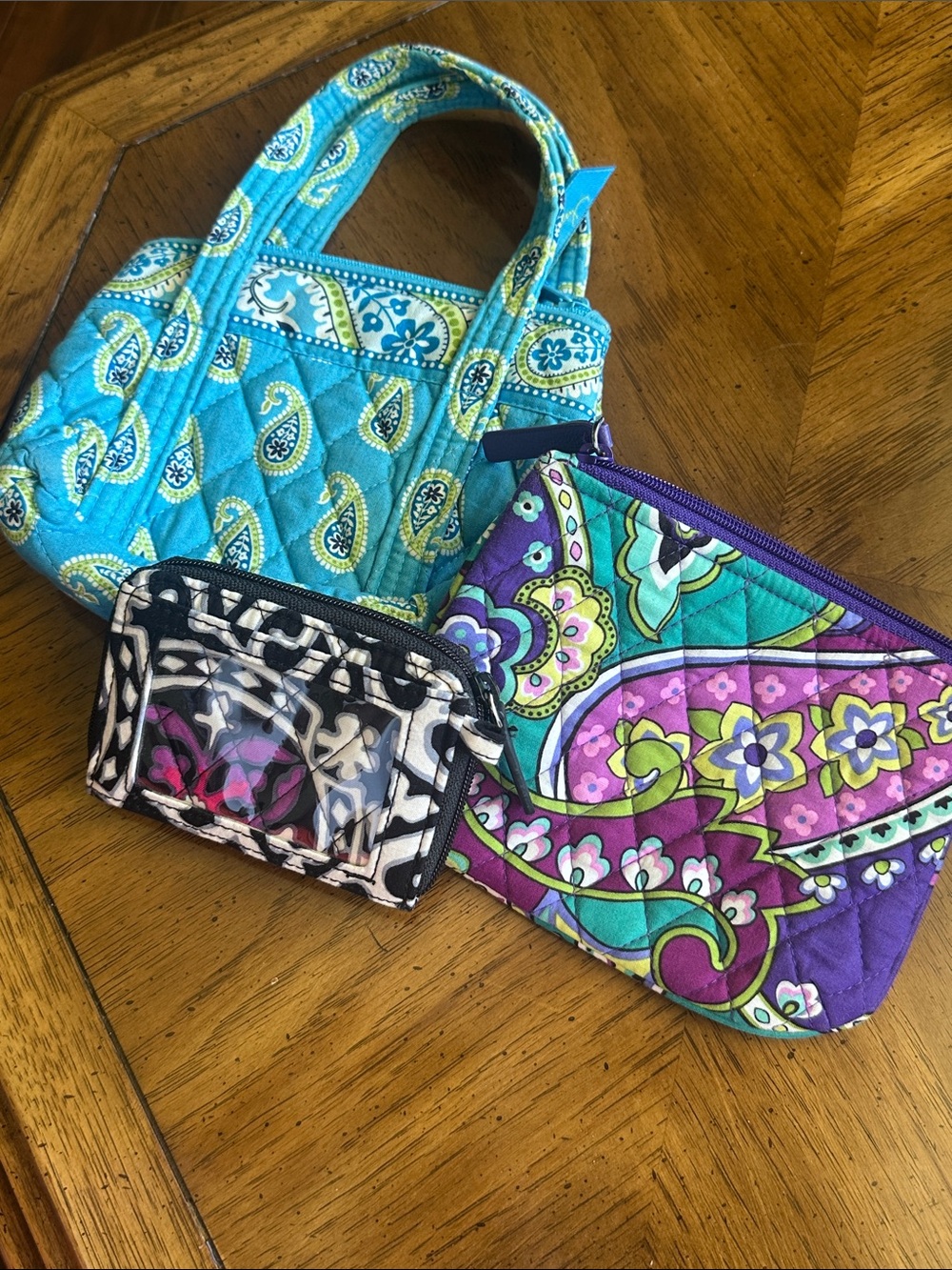 Bundle of 3 Vera Bradley compact purse, wallet, and pouch.